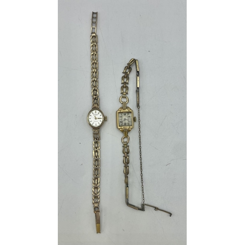 91 - A 9ct gold cased Rotary cocktail watch on 9ct gold bracelet strap. (12.4g) together with a continent... 