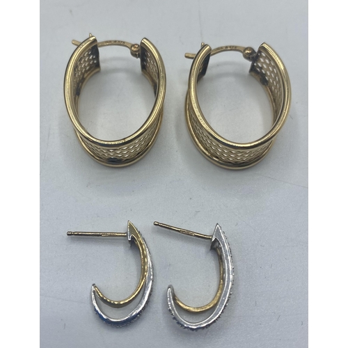 97 - A pair of 9ct gold hoop earrings together with a pair of 9ct gold diamond set earrings. 5.40g