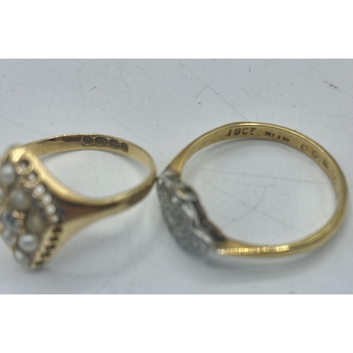 99 - Two 18ct gold and diamond set rings. 4.1g. Size K/M.