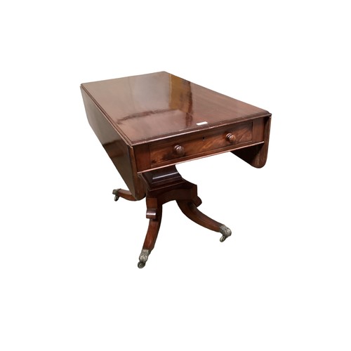 524 - Georgian mahogany pedestal pembroke table with drawer and dummy drawer with swept quadruped base to ... 