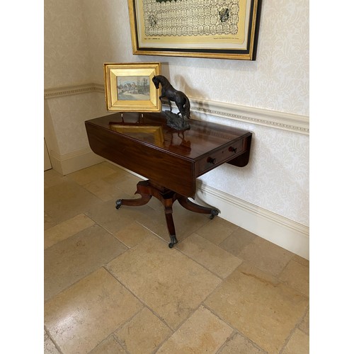 524 - Georgian mahogany pedestal pembroke table with drawer and dummy drawer with swept quadruped base to ... 