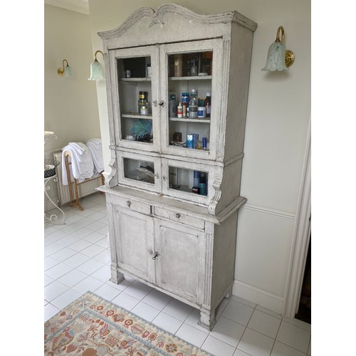 519 - C19th continental two piece painted dresser with glazed upper section.  109 cm W x 212 cm H x 46 cm ... 