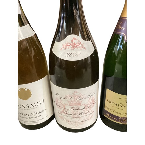 328 - Six bottles, two bottles of 2007 Meursault Jean Charles De Salinieres, one Harrods Chablis, one 2007... 