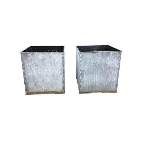 656 - Pair of large galvanised steel square planters with open bottoms with cross stretcher.  92 cm x 92 c... 