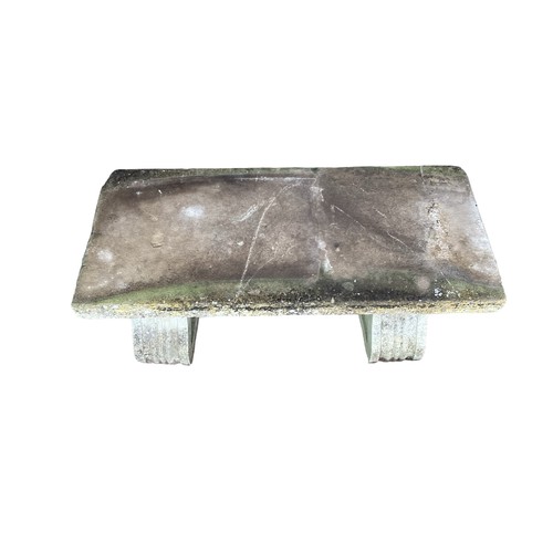 658 - Natural cut stone bench (three pieces) two stone figures and bird bath with aquatic stand