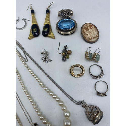 113 - A collection of silver white metal and costume jewellery.