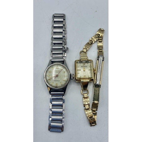 126 - A 14ct gold cased ladies cocktail watch together with a stainless steel cased watch.