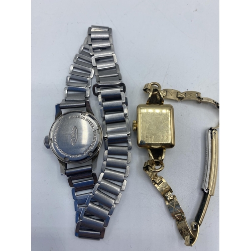 126 - A 14ct gold cased ladies cocktail watch together with a stainless steel cased watch.