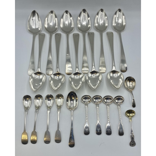 130 - A collection of sterling silver flatware and cutlery to include a set of Scottish Georgian table spo... 
