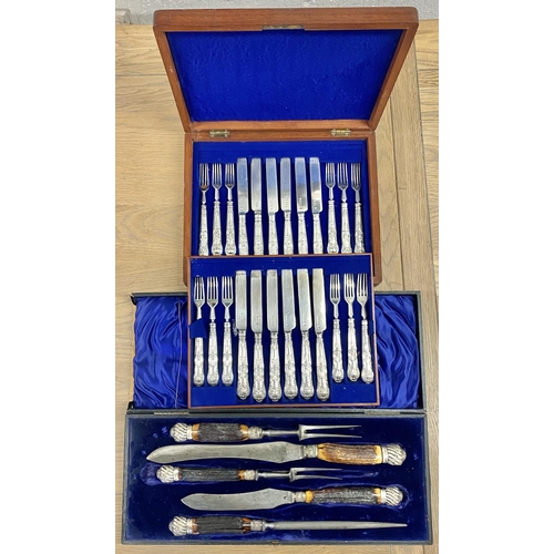 159 - A boxed set of sterling silver flatware together with a boxed carving set.