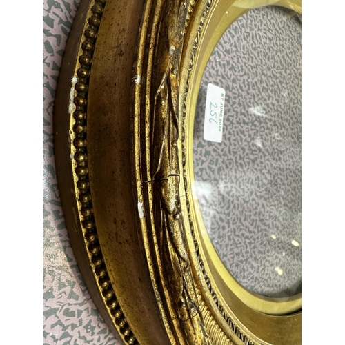 256 - A bamboo framed wall mirror 64c, H, and a glazed oval gilt frame 47cmH