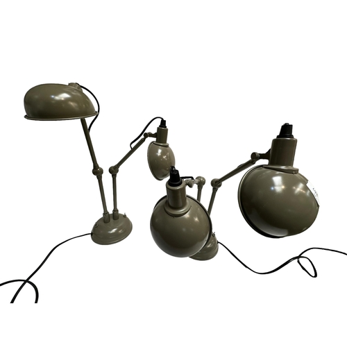 257 - A pair of industrial style desk lamps, in moss green, approx 50cm High