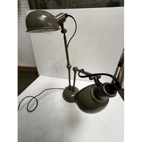 257 - A pair of industrial style desk lamps, in moss green, approx 50cm High