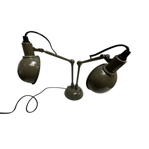 257 - A pair of industrial style desk lamps, in moss green, approx 50cm High
