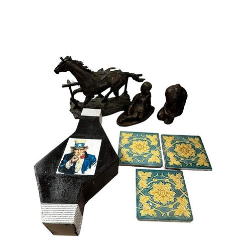 269 - A mixed lot of collectables to include a bronze style sculpture of a running horse (an early Emma Ma... 