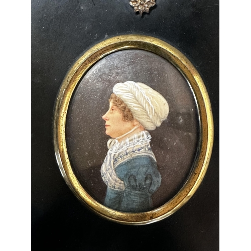 289 - Three miniature portraits. William Gordon and family. in oval gilt mounts with black frames.