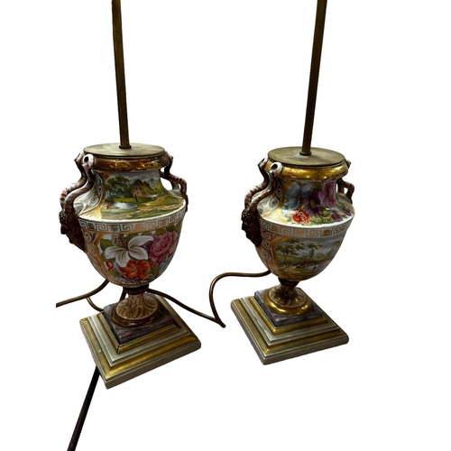 302 - Two pairs of good lamps,  late C19th and early C20th, one  pair milk glass with overlaid flora and f... 