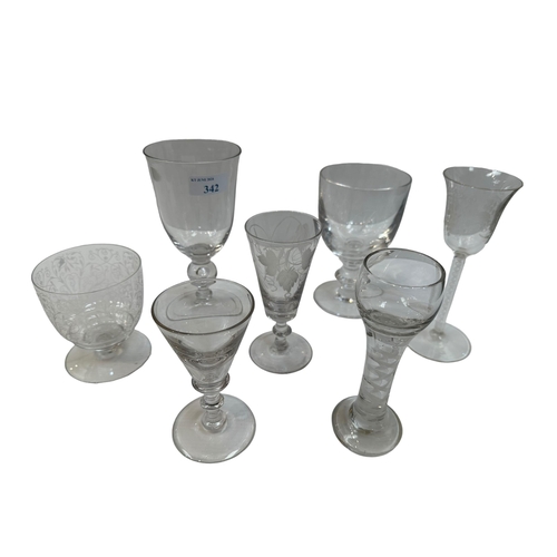 342 - A collection of 18th/19th century style stemmed drinking glasses.