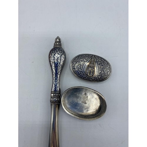 8 - A Royal College of Thai Silver pot and paper knife with marks to represent Princess Maha Chakri Siri... 