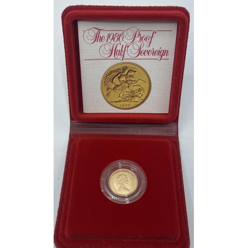 85 - An Elizabeth II 1980 gold half sovereign in Perspex case and box. 3.9g.