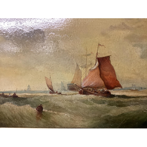 458 - ANDRE DE MOLLER C20th, British, Two pairs    gilt framed oil on canvas, depicting C19th shipping sce... 