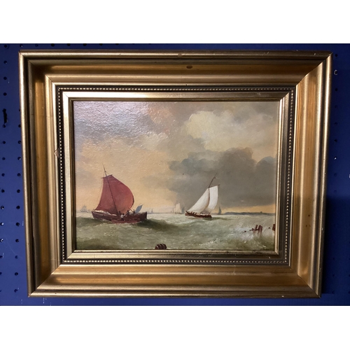 458 - ANDRE DE MOLLER C20th, British, Two pairs    gilt framed oil on canvas, depicting C19th shipping sce... 