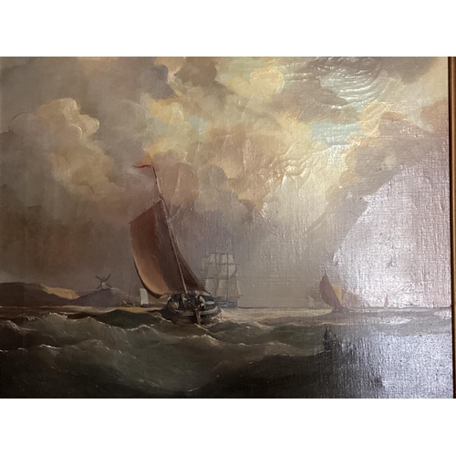 458 - ANDRE DE MOLLER C20th, British, Two pairs    gilt framed oil on canvas, depicting C19th shipping sce... 