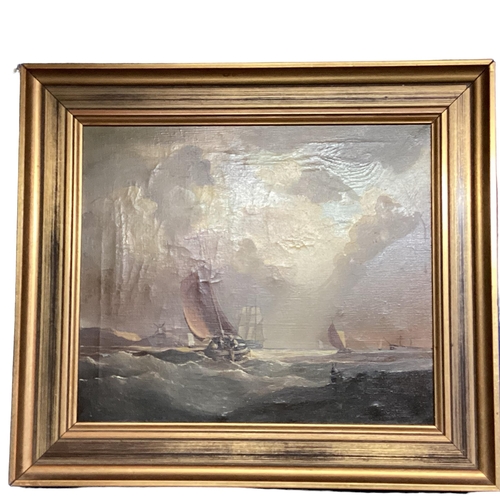 458 - ANDRE DE MOLLER C20th, British, Two pairs    gilt framed oil on canvas, depicting C19th shipping sce... 