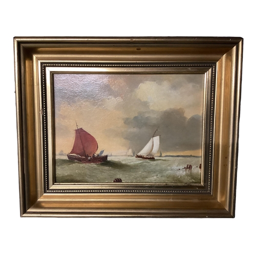 458 - ANDRE DE MOLLER C20th, British, Two pairs    gilt framed oil on canvas, depicting C19th shipping sce... 