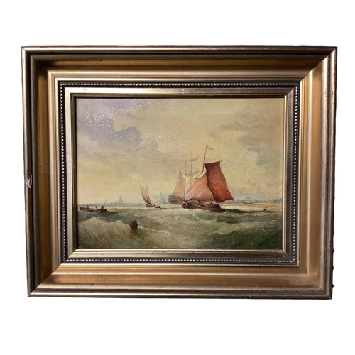 458 - ANDRE DE MOLLER C20th, British, Two pairs    gilt framed oil on canvas, depicting C19th shipping sce... 