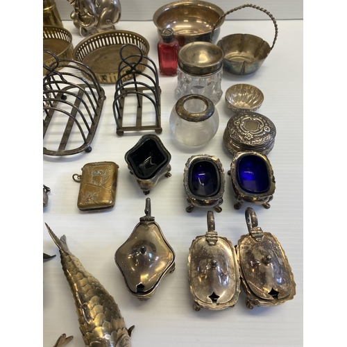 150 - A collection of silver plated and white metal items, the fishes were purchased from Hymie Danker in ... 
