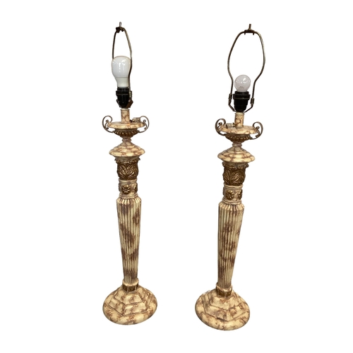 263 - A Pair of modern reeded column table lamps, with cream shades, approx 93cm