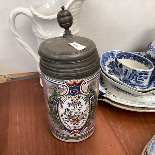 315 - A quantity of good mixed china to include Portmeirion white lattice pattern jug, 8 green and gilt an... 