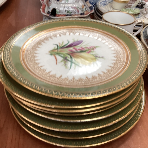 315 - A quantity of good mixed china to include Portmeirion white lattice pattern jug, 8 green and gilt an... 