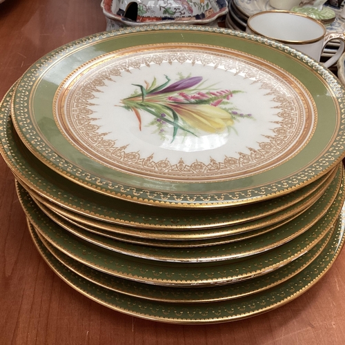 315 - A quantity of good mixed china to include Portmeirion white lattice pattern jug, 8 green and gilt an... 