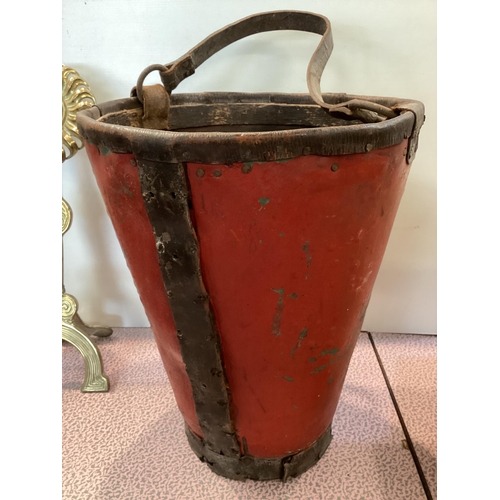 320 - A  C19th leather bound bucket, decorated with Military Coat of Arms, 39cm H, 29cm diameter, with wea... 