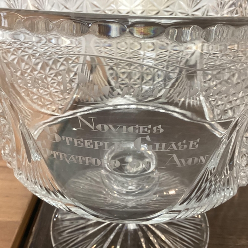 347 - A large moulded glass Racing trophy vase  26cm High, 31cm diameter