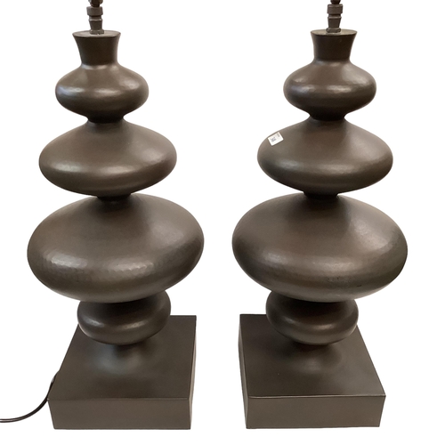 348 - A pair of modern OKA style metal table lamps on square bases, 65cm H