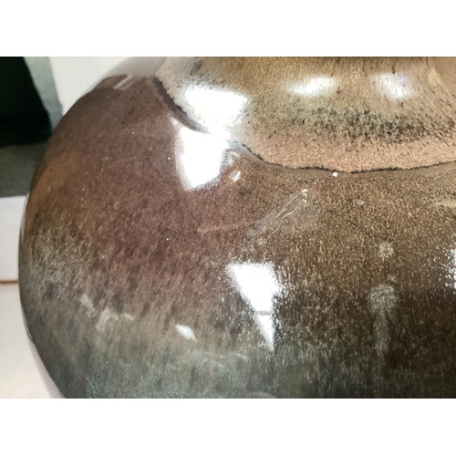 349 - A large ceramic Raku style  lustre lamp of bulbous form, 66cm High with fitting