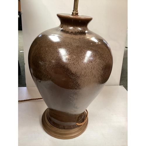 349 - A large ceramic Raku style  lustre lamp of bulbous form, 66cm High with fitting