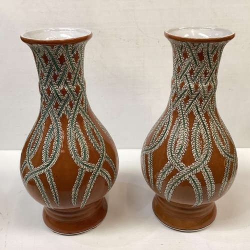 352 - Pair of Royal Doulton vases, 22cmH, and a large Austrian waisted vase, a pair of modern baluster vas... 