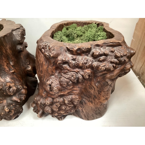 360 - A pair of stump wood planters, 26cm H x 29cm Diam