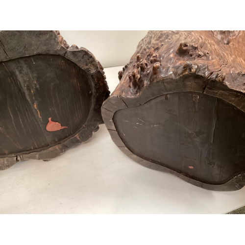 360 - A pair of stump wood planters, 26cm H x 29cm Diam