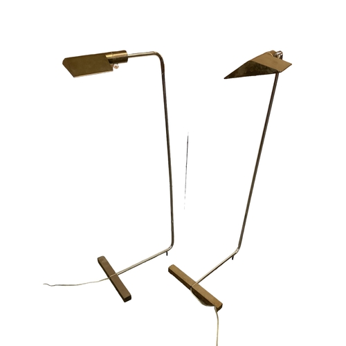 372 - A pair of modern bronze effect and stainless steel adjustable floor lamps, 94cmH