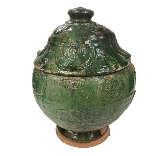 374 - A  Yuan Dynsty style green glazed lidded vase, 36cmH