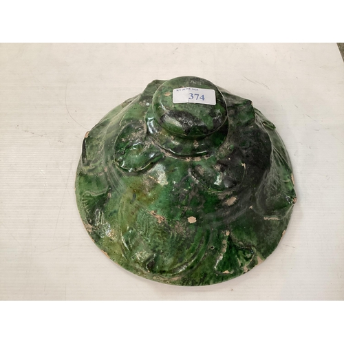 374 - A  Yuan Dynsty style green glazed lidded vase, 36cmH