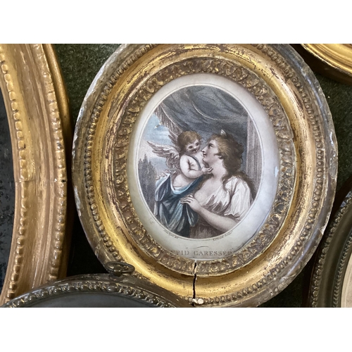 455 - A quantity of oval gilt framed and glazed decorative pictures