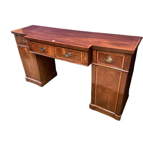 632 - Georgian crossbanded flame mahogany twin pedestal breakfront sideboard. 80 cm W x 55.5 cm D x 95 cm ... 