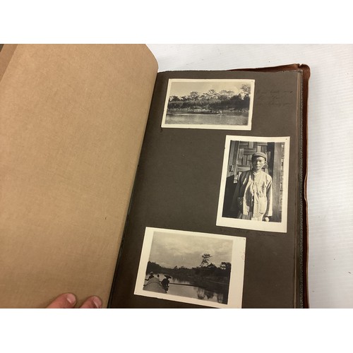 1078 - A leather bound photo album, containing black and white prints, documenting places in India circa 19... 