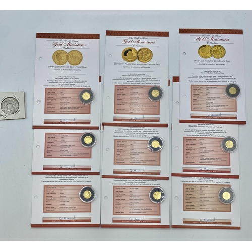 138 - A collection of gold proof miniature coins in Perspex cases with certificates of Authenticity. Nine ... 